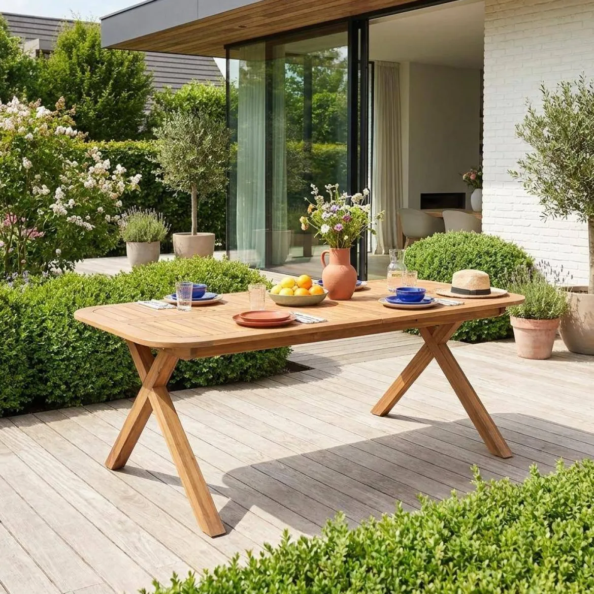 Tavolo da giardino allungabile in legno di acacia, 6-8 posti
