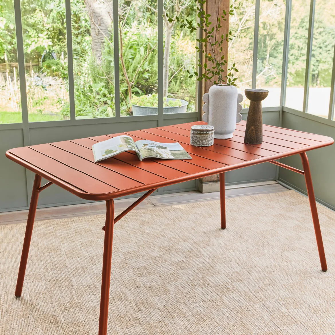 Tavolo da giardino pieghevole in metallo 6 posti, 140cm