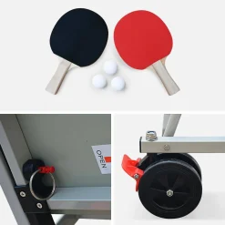 Tavolo da ping pong per esterni pieghevole con 2 racchette e 3 palline, 274cm