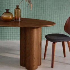 Tavolo da pranzo ovale in legno di hevea e impiallacciato rovere 8 posti