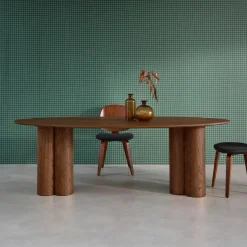 Tavolo da pranzo ovale in legno di hevea e impiallacciato rovere 8 posti