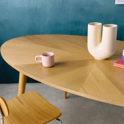Tavolo da pranzo ovale in legno di hevea e impiallacciatura di quercia 6 posti