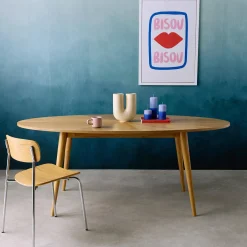 Tavolo da pranzo ovale in legno di hevea e impiallacciatura di quercia 6 posti