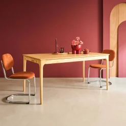 Tavolo da pranzo rettangolare allungabile in legno di hevea e impiallacciatura di frassino 6-8 posti