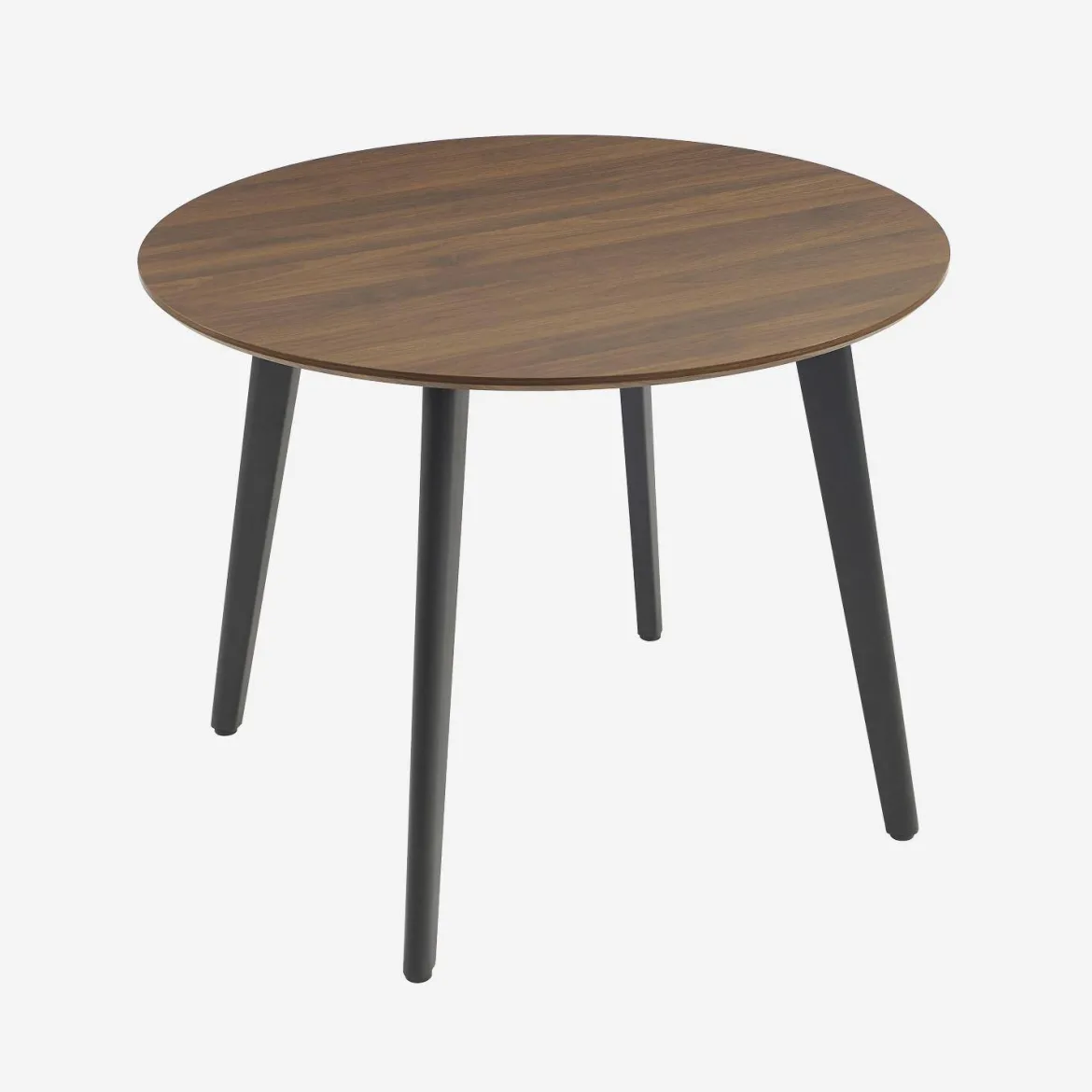 Tavolo da pranzo rotondo effetto legno con gambe in metallo nero 4 posti