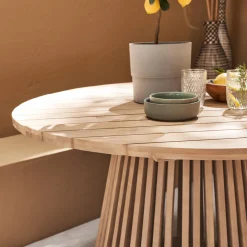Tavolo da pranzo rotondo in legno interno/esterno, 4 posti