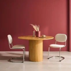 Tavolo da pranzo rotondo legno di hevea e impiallacciatura di quercia 4 posti