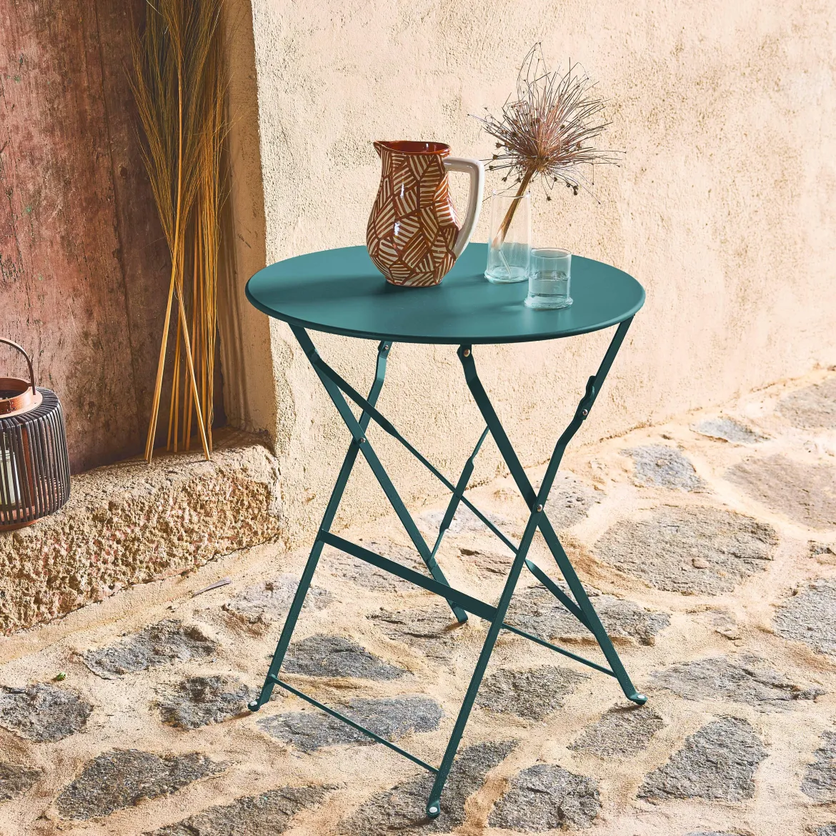 Tavolo da giardino bistrot pieghevole in acciaio, 2 posti, Ø60cm