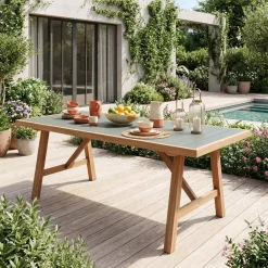 Tavolo da giardino in legno di acacia e alluminio, 8 posti