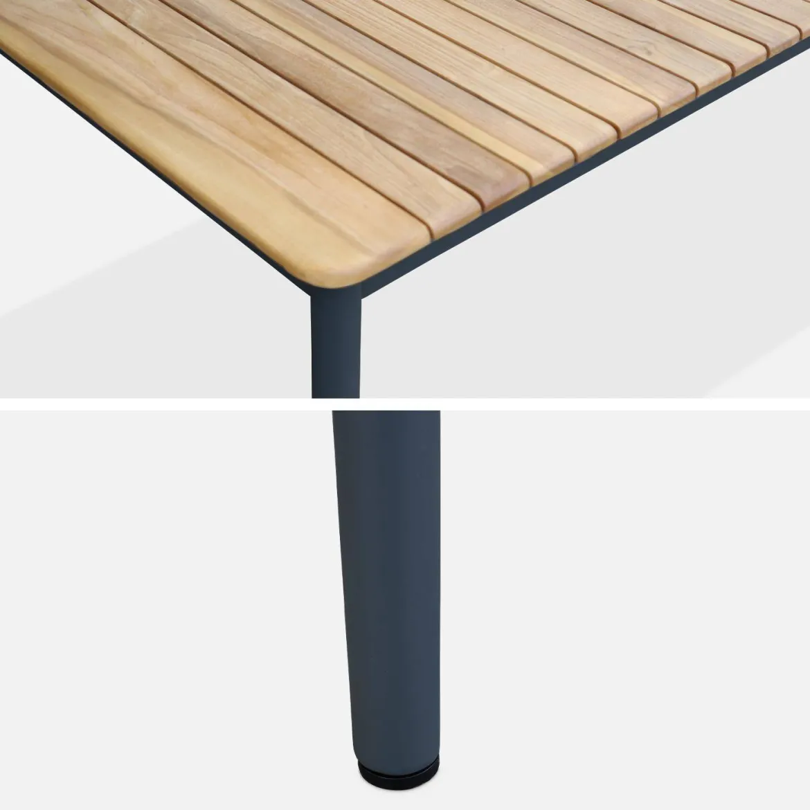 Tavolo da giardino in legno, piano in teak, struttura in acciaio, 10 posti