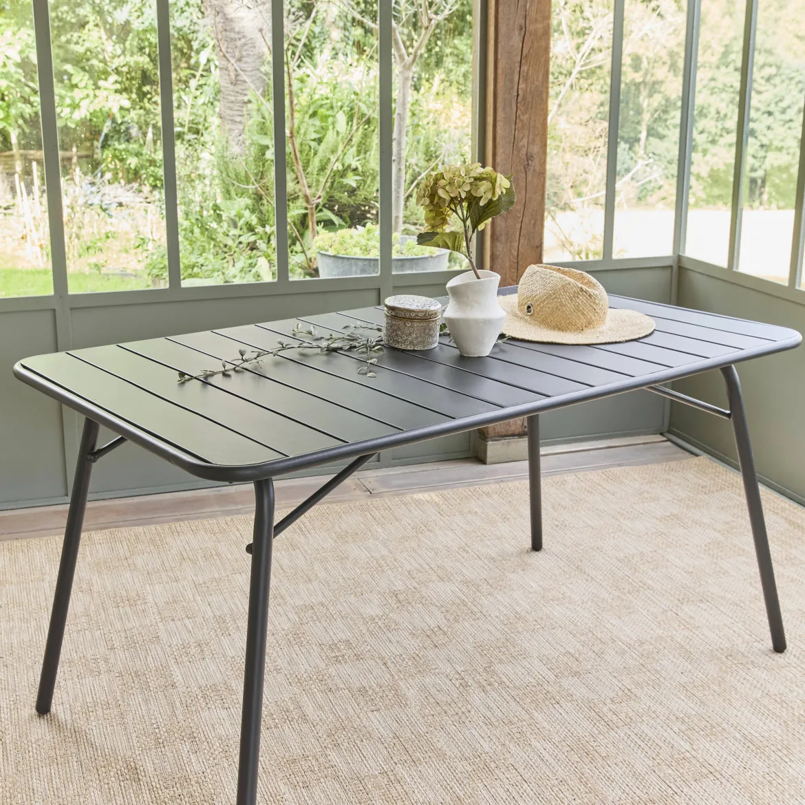Tavolo da giardino pieghevole in metallo 6 posti, 140cm