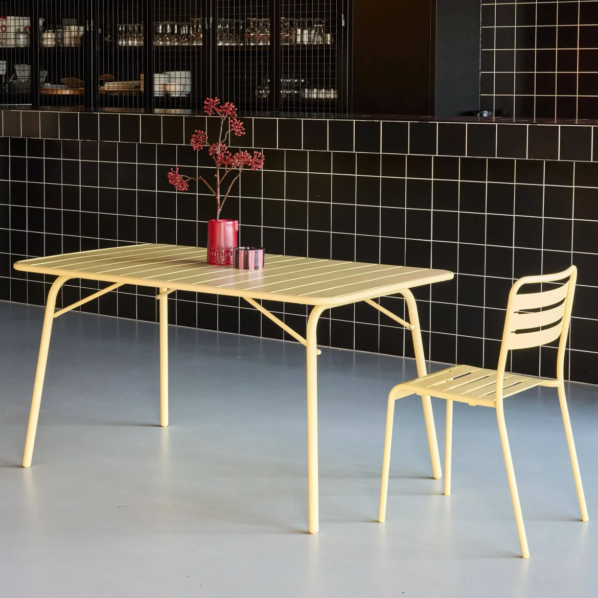 Tavolo da giardino pieghevole in metallo 6 posti, 140cm