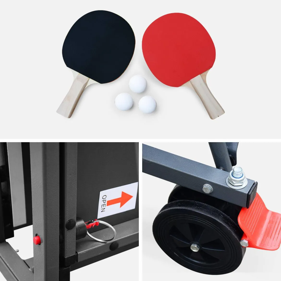 Tavolo da ping pong per interni piegabile con 2 racchette e 3 palline, 274cm