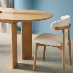 Tavolo da pranzo ovale allungabile in legno di hevea e impiallacciatura di rovere 6-8 posti