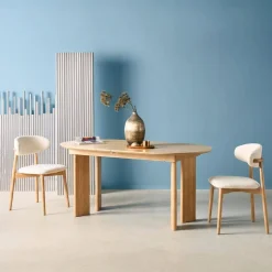 Tavolo da pranzo ovale allungabile in legno di hevea e impiallacciatura di rovere 6-8 posti