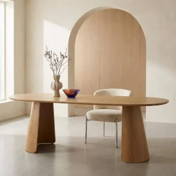 Tavolo da pranzo ovale decorato in legno, 8 posti