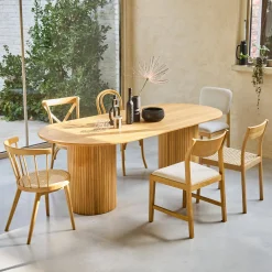 Tavolo da pranzo ovale in legno di hevea e impiallacciatura di rovere 8 posti