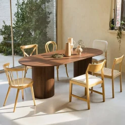 Tavolo da pranzo ovale in legno di hevea e impiallacciatura di rovere 8 posti