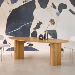 Tavolo da pranzo ovale in legno di hevea e impiallacciato rovere 8 posti