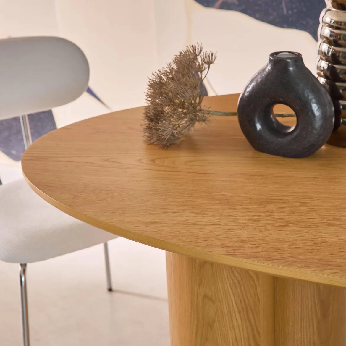 Tavolo da pranzo ovale in legno di hevea e impiallacciato rovere 8 posti
