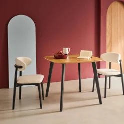 Tavolo da pranzo quadrato effetto legno con gambe in metallo nero 4 posti