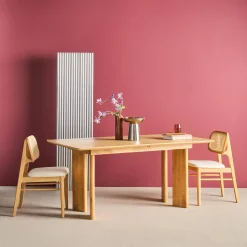 Tavolo da pranzo rettangolare allungabile in legno di hevea e impiallacciatura di rovere 6-8 posti