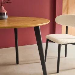 Tavolo da pranzo rotondo effetto legno con gambe in metallo nero 4 posti