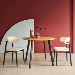 Tavolo da pranzo rotondo effetto legno con gambe in metallo nero 4 posti