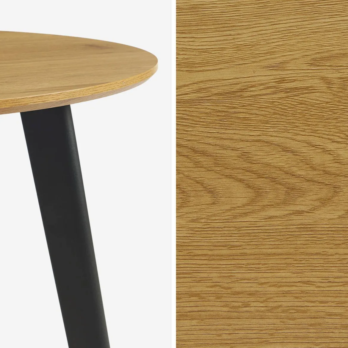 Tavolo da pranzo rotondo effetto legno con gambe in metallo nero 4 posti