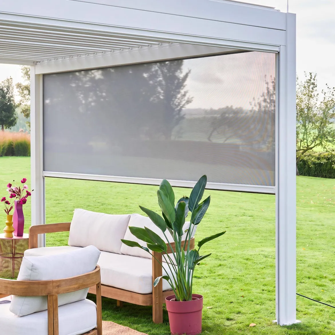 Tenda laterale avvolgibile alluminio e textilene per pergola, 4m