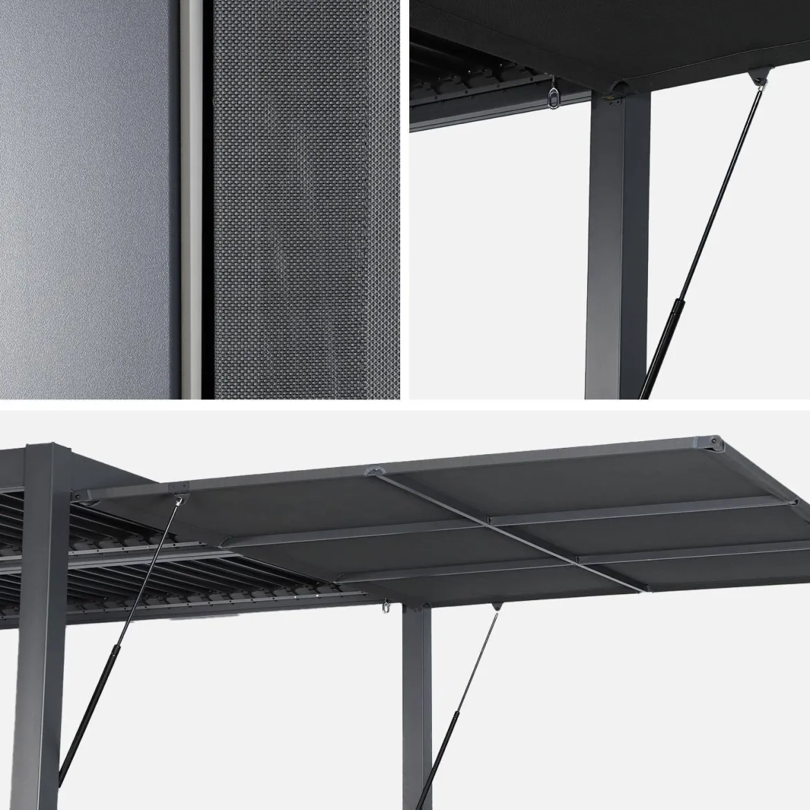 Tenda laterale retrattile in alluminio e textilene per pergola bioclimatica, 3m