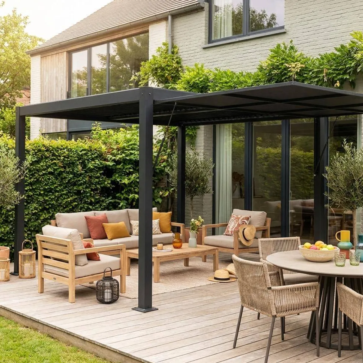 Tenda laterale retrattile in alluminio e textilene per pergola bioclimatica, 3m