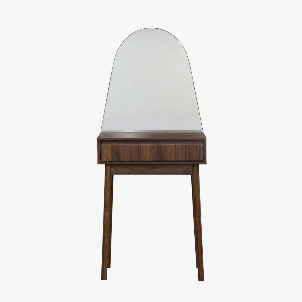 Toeletta trucco decorato in legno, specchio rotondo e 1 cassetto, 60cm