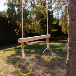 Trapezio in legno con anelli metallici per il cavalletto