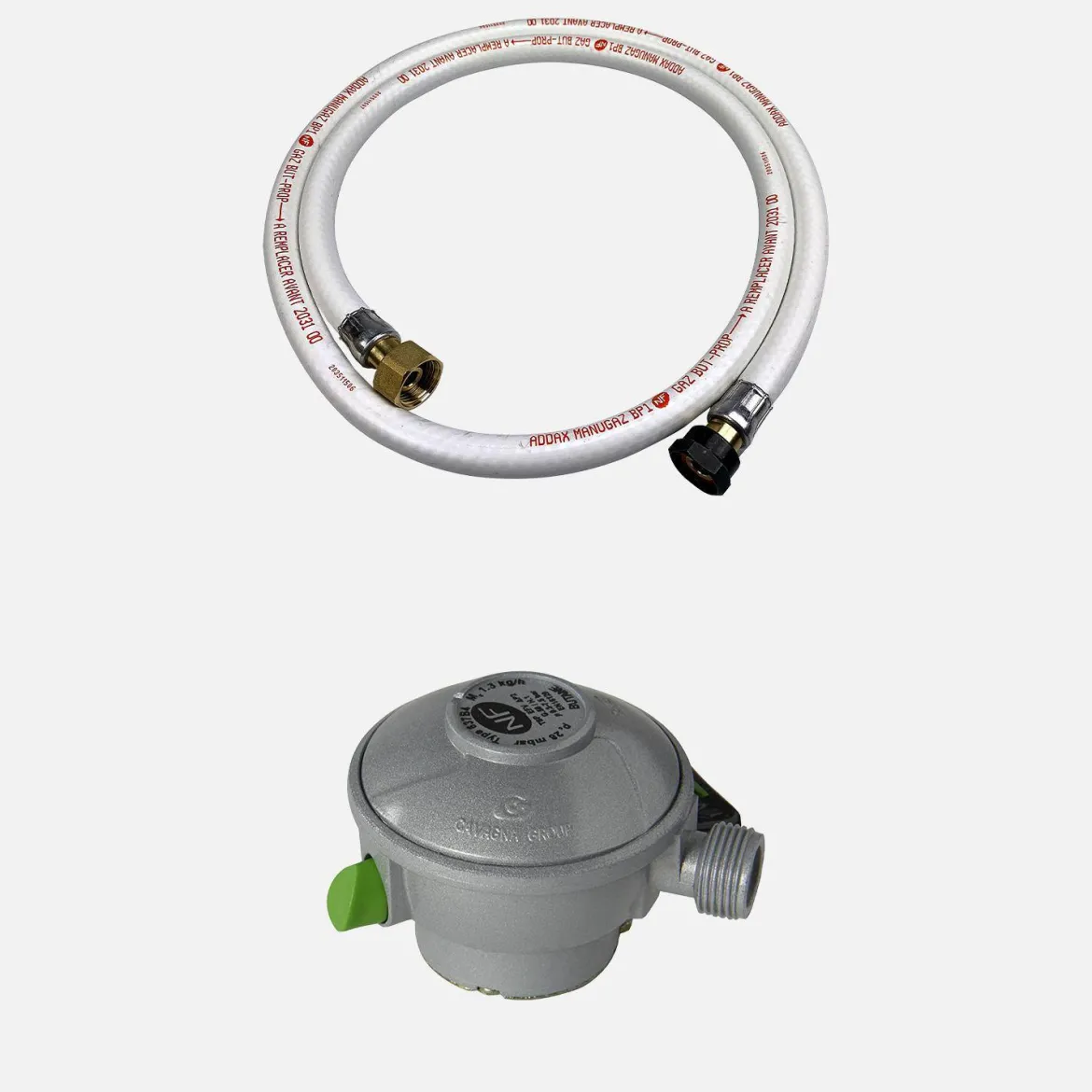 Tubo flessibile per gas butano Quick-On con regolatore di pressione