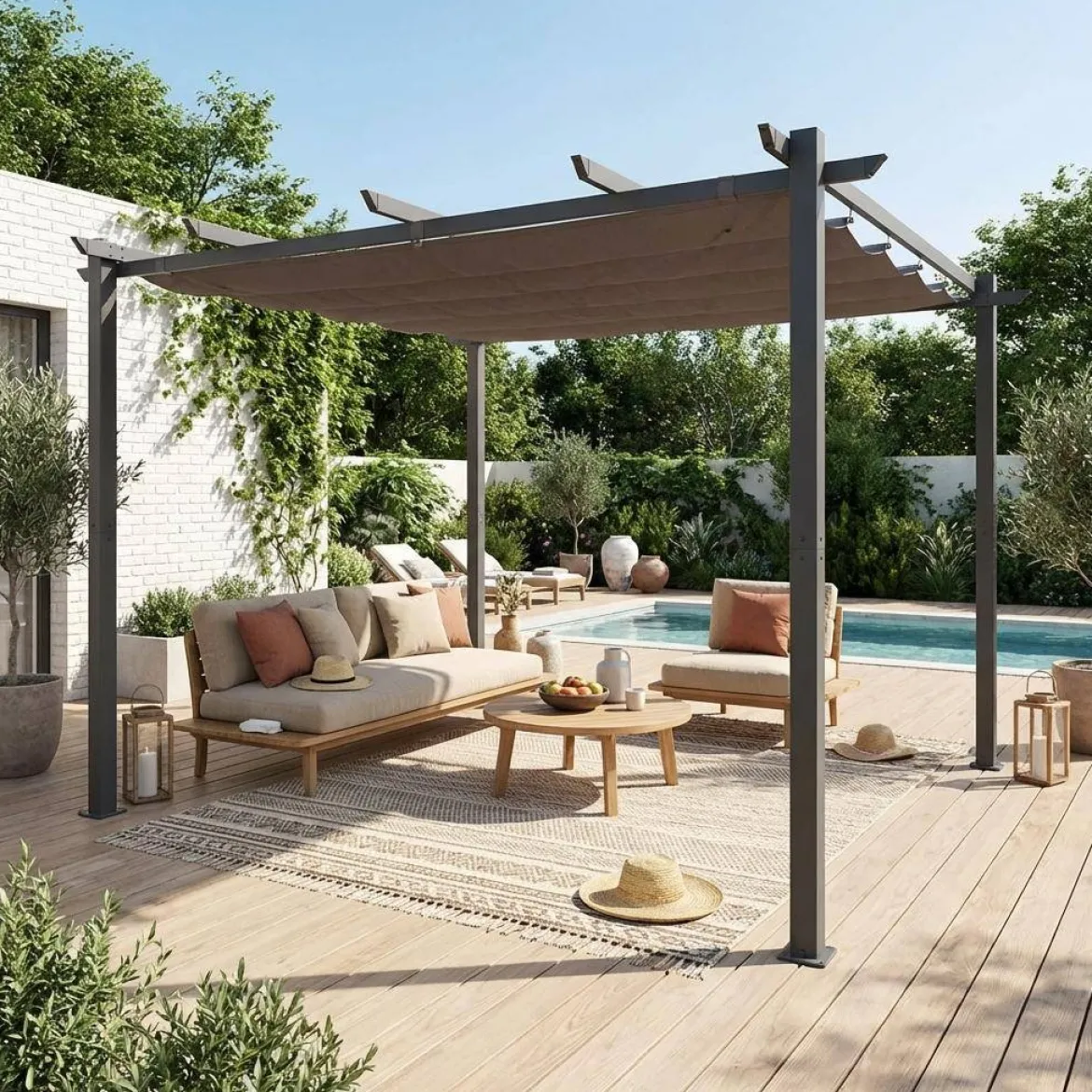 3x3m Pergola, alluminio, copertura scorrevole